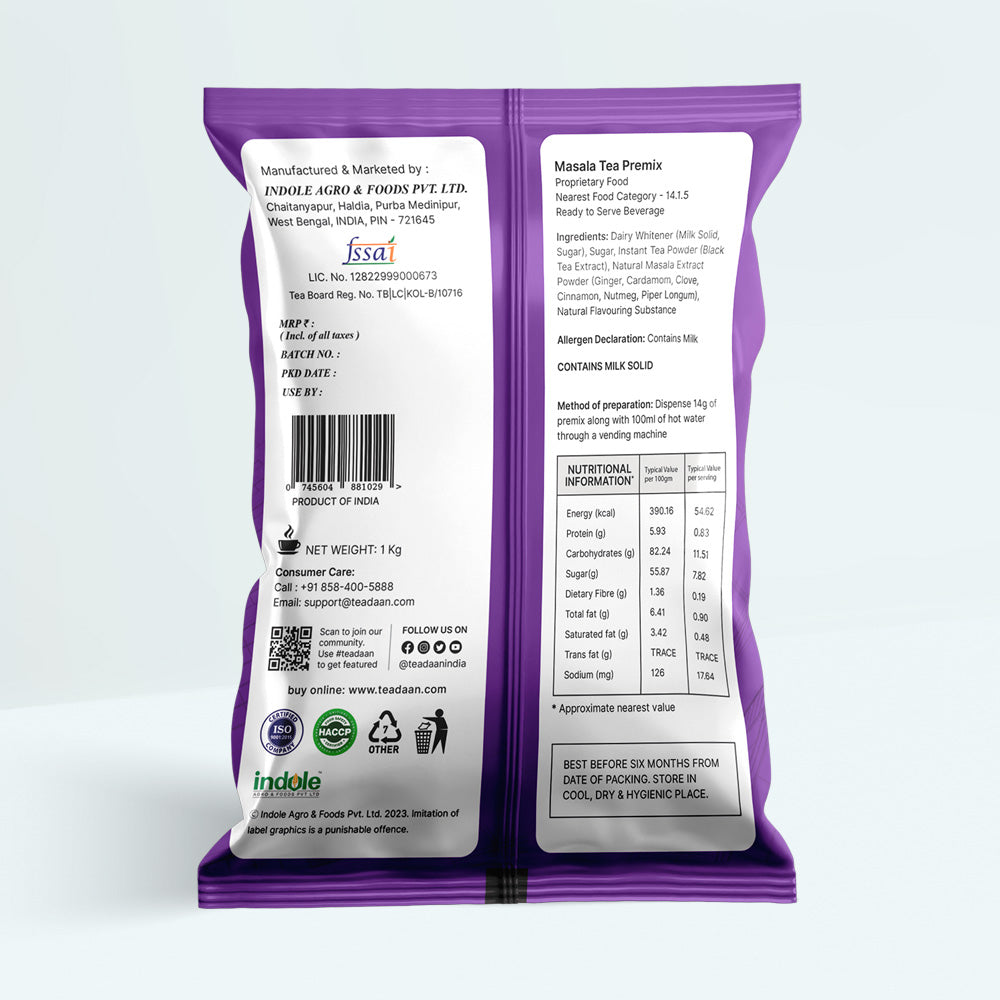 Instant Masala Tea Premix for Vending Machine - 1Kg – Teadaan India